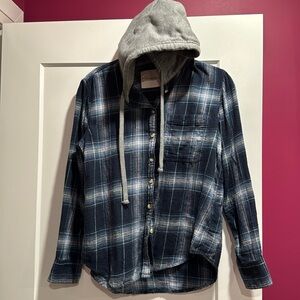 Lucky Brand Hooded Flannel Shirt. XS. Blue.
